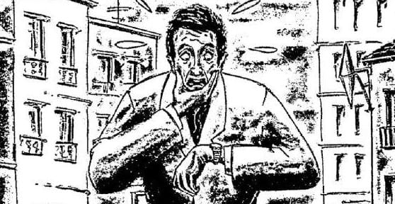 Un homme consulte sa montre dans une rue.